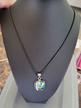 Dichroic Glass Pendant Necklace - Blue Multicolor